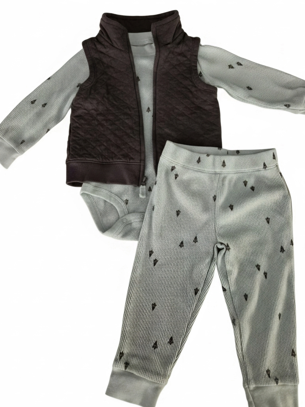 Carter's 3-Piece Waffle Knit Set with Quilted Vest - Mint & Dark Gray 12 Months